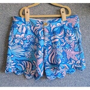 Lilly Pulitzer 00 Blue Sound The Sirens BUTTERCUP KNIT SHORTS Scallop Hem 5" NWT